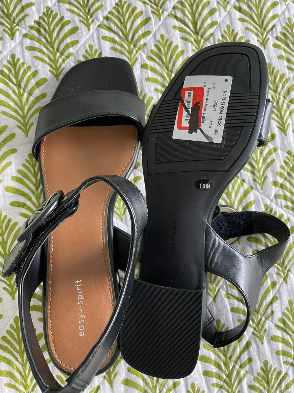 Easy Spirit Black Leather Slingback Block Heel Sandals